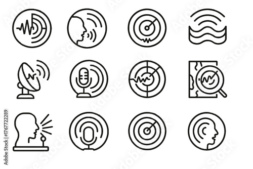 Icon vector map beam detection audio sound frequency microphone echo circle rotating