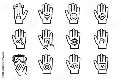 Advanced smart tracking icons vector glove icon feedback biofeedback connected tactile