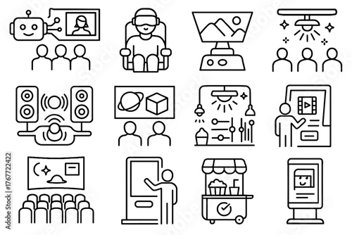 Smart cinema screen vr vector display immersive responsive lighting icon icons