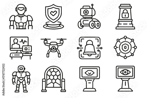 Vector futuristic immersive ai gate tower defense barrier icon security virtual sentinel