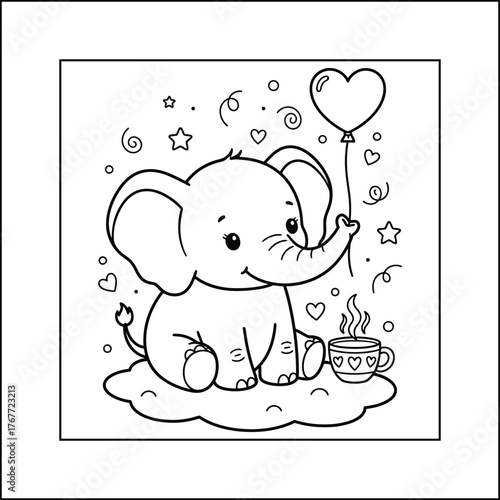 Bold and easy cute elephant coloring page for kids and adults. cozy animal coloring pages 