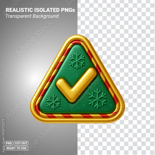 Holiday Triangle Check Badge with Snowflakes and Gold Trim Transparent PNG file ready to be used.