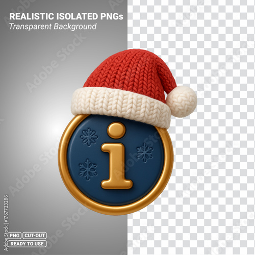Holiday Information Icon with Santa Hat and Snowflakes Transparent PNG file ready to be used.
