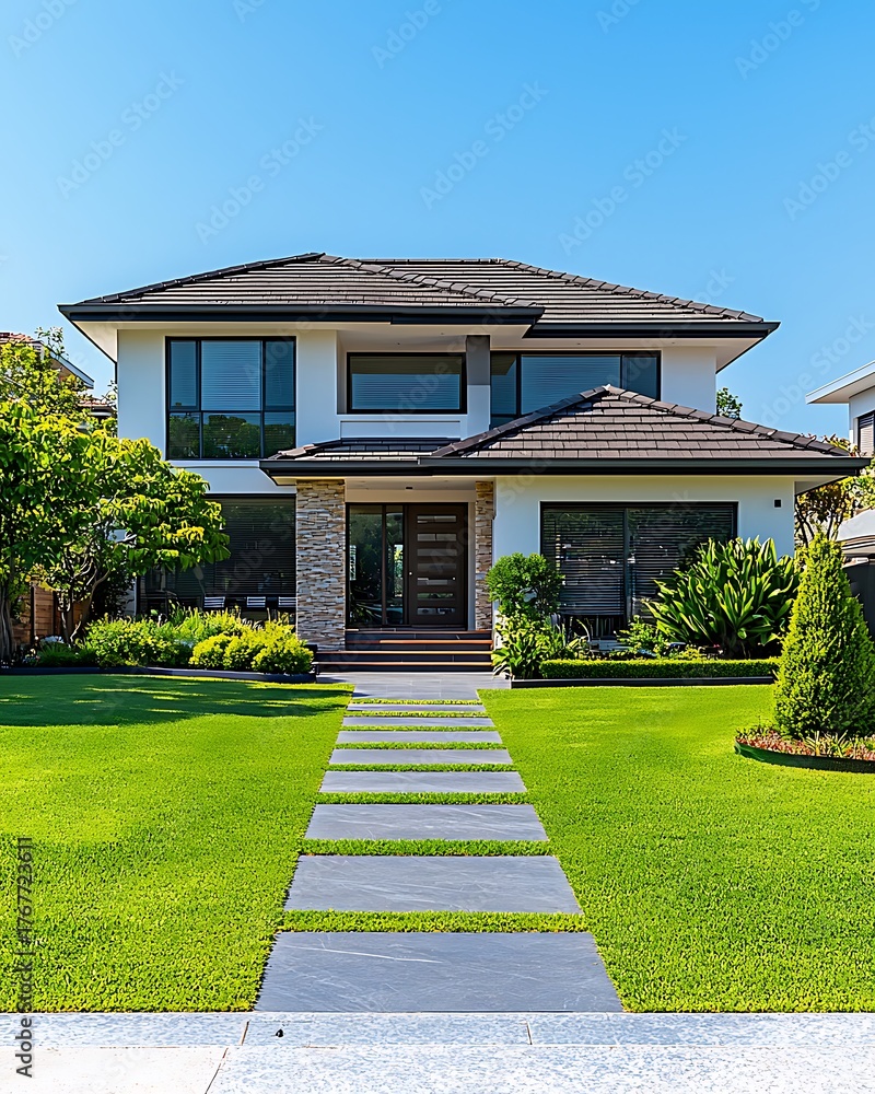 Obraz premium Modern luxury villa front exterior high resolution picture