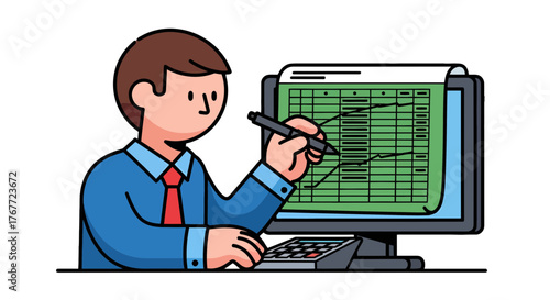 Accountant Analyzing Financial Reports And Data On Computer Screen For Business Purpose