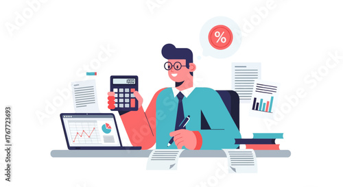 Accountant at Work Creating Financial Reports and Analyzing the Economic Data