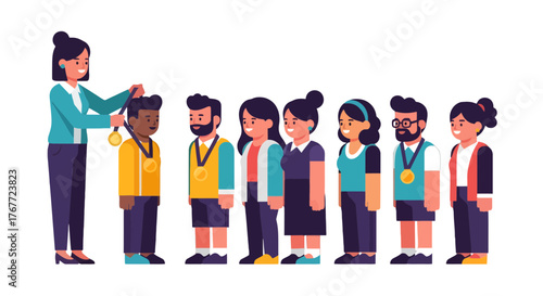 Achievement Ceremony Depicting Award Presentation Amongst Various Individuals Celebrating