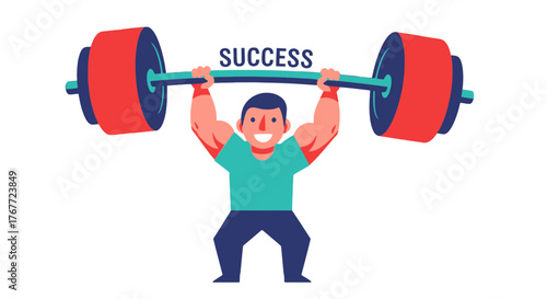 Achievement Illustration: A Person Lifting Weights And Striving For An Ultimate Goal