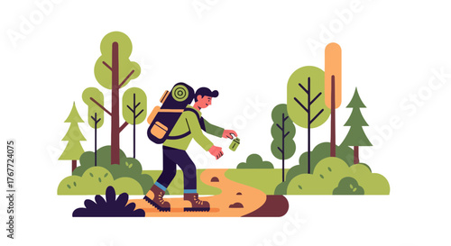 Adventurous Hiker Explores Nature's Beauty, Experiencing Wilderness Trails