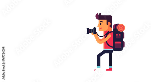 Adventurous Photographer Capturing Moments: Travel and Exploration Illustrated Concept