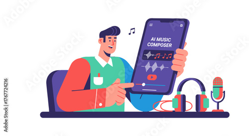 AI Music Composer Illustration: Modern Technology Creating Melodies in a Digital World