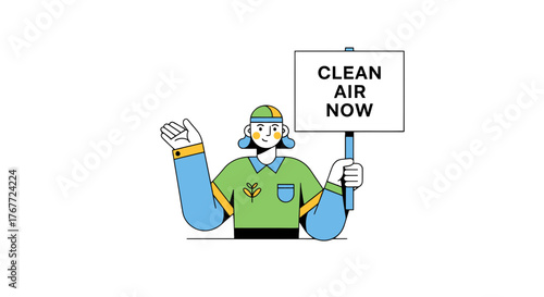 Air Quality Advocate Holding A Sign Calling For Immediate Environmental Action
