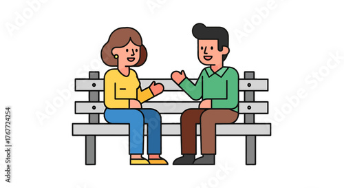Animated Individuals Conversing Amicably on a Bench with a Dark Black Background
