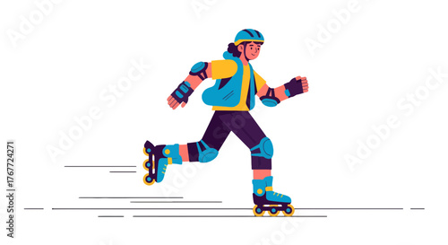 Animated Inline Skater Gliding in Dynamic Pose Against A Black Background