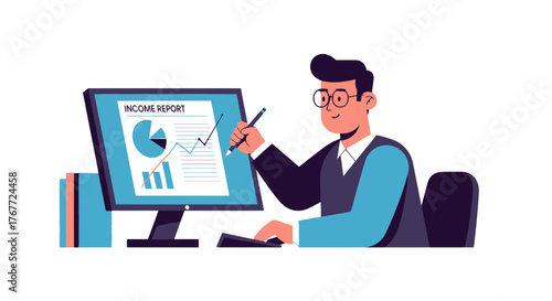 Analyst Conducting Financial Report Examination and Evaluating Data For Strategic Planning