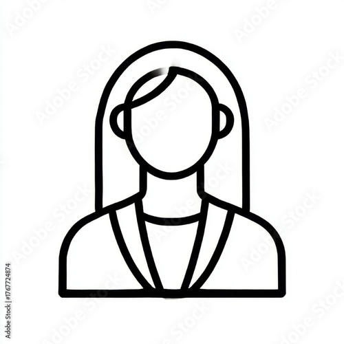 Minimalist line art icon of a woman wearing a modest robe or veil, clean black and white, representing female profile, faith, or simple identity.