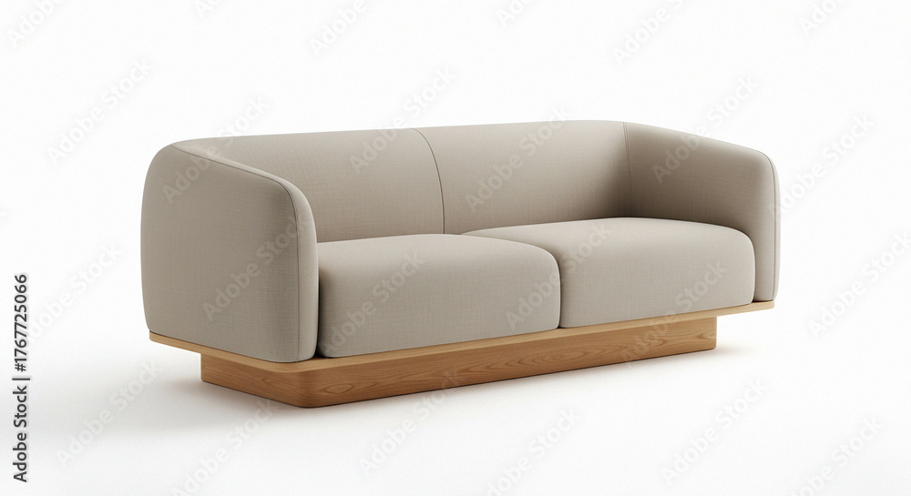 Fototapeta premium Scandinavian Design Cream Sofa, White Background