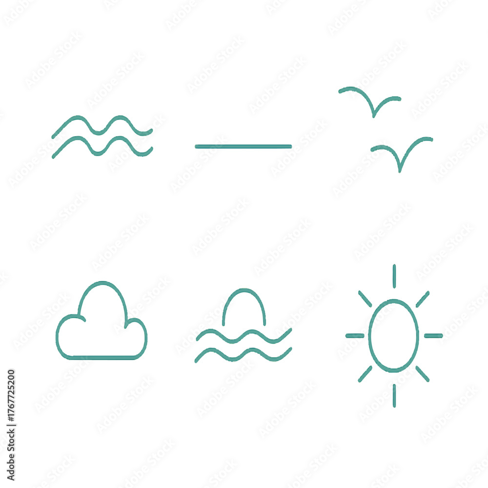 Obraz premium Minimalist neon icons representing nature elements on black background