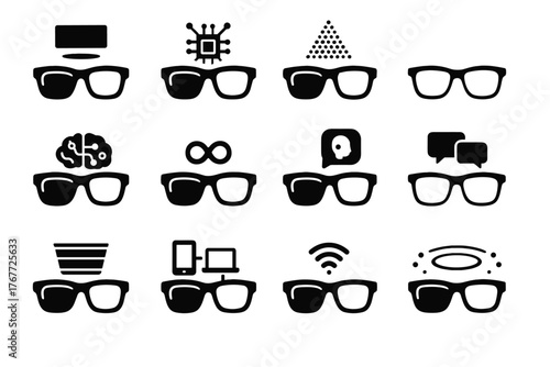 Invisible vector glasses surround levitating processor icon holographs smart immersive connection hologram