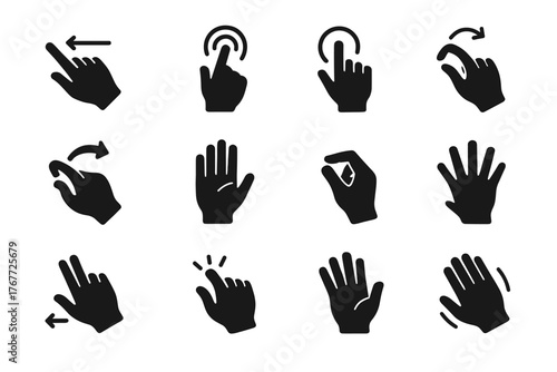 Vector twist touchless icon hand wave pinch gesture rotate icons air tap
