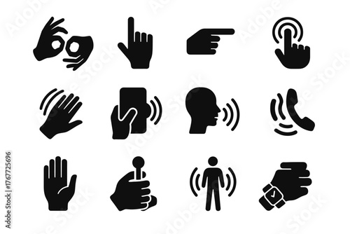 Assist vector accessibility sign voice trigger icon gesture stick emergency call icons