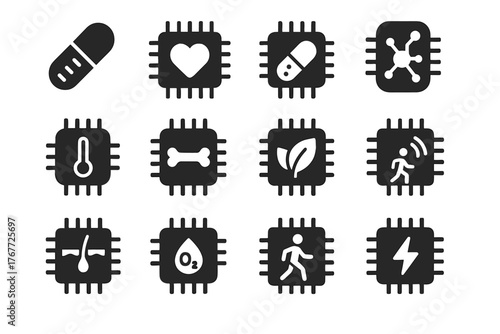 Vector power icon medical implantable implant microchip blood health delivery sensor drug