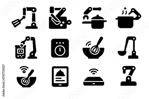 Base robotic mixing cooking spatula sensor whisk icon pan automated pad vector