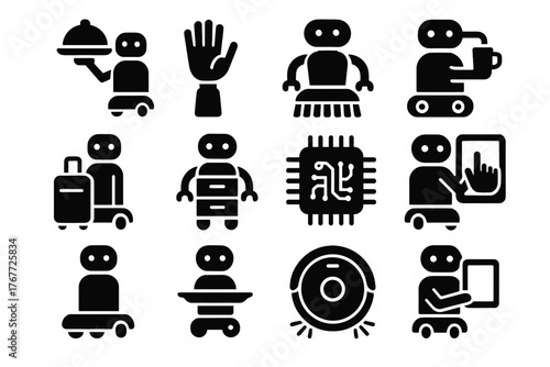 Robot vector automation icon control module pad cleaning beverage serving carrier robotic