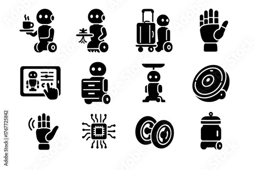 Smart robot luggage ai gesture interface mobility household tablet core vector icon