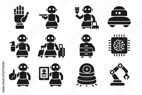 Hand tray icons arm robot luggage smart tablet icon carrier processor vector