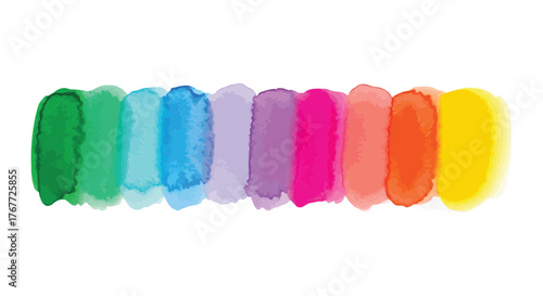 Vibrant watercolor brush strokes in a rainbow spectrum. Abstract hand-painted colorful palette design element