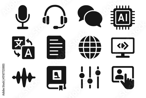 Control display screen dictionary translator conversation icon speech chip interactive microphone ai