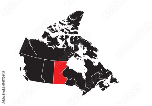 Map of Canada with Saskatchewan highlighted in red.