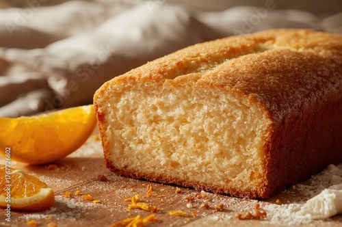 Freshly baked orange rice flour loaf glowing with warm natural light