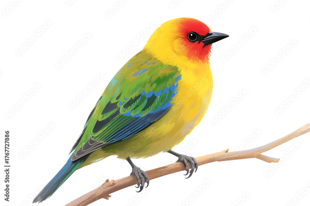 Obraz premium Vibrant bird with yellow, red, green, and blue feathers