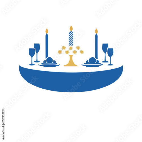 Festive dining table setting with candles and dinnerware  