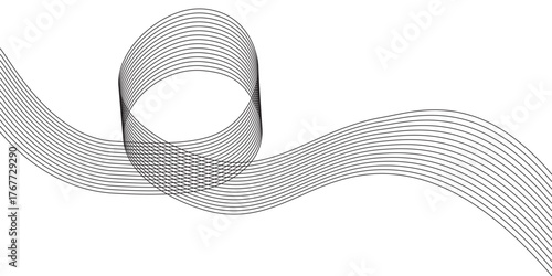 Black and white abstract vector background with a pattern of round art design lines forming a sphere illustration