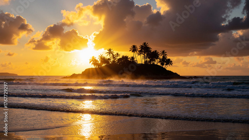Landscape photo of a tropical island during sunrise
