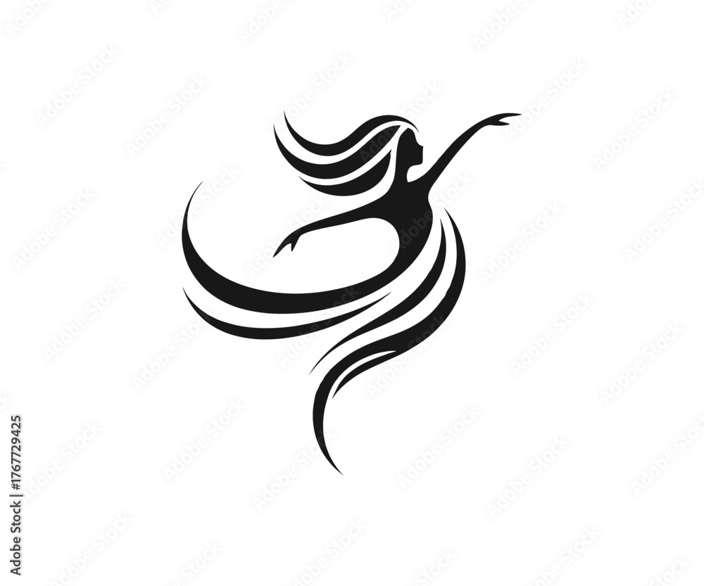 Obraz premium Silhouette of a woman dancing with flowing lines