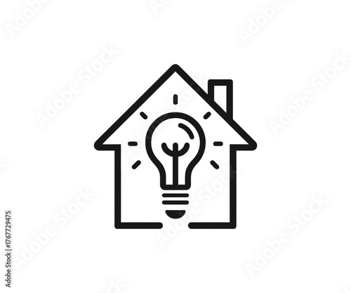 Outline of a house with a lightbulb inside of it