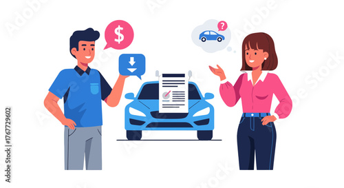 Automobile Purchase Discussion and Negotiation With Financial Agreement Documents Present
