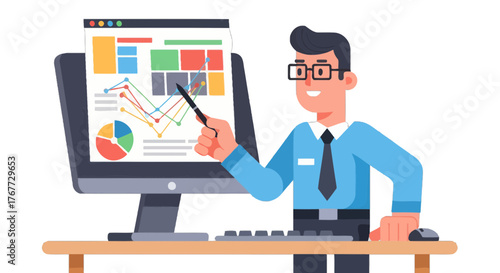 Business Analyst Presenting Data Analytics Graph to Demonstrate Strategy and Growth