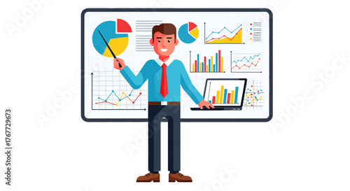 Business Analyst Presenting Financial Data Visualizations With Graphics and Charts