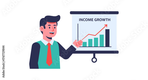 Business Analyst Presenting Income Growth Trends With Positive Financial Results