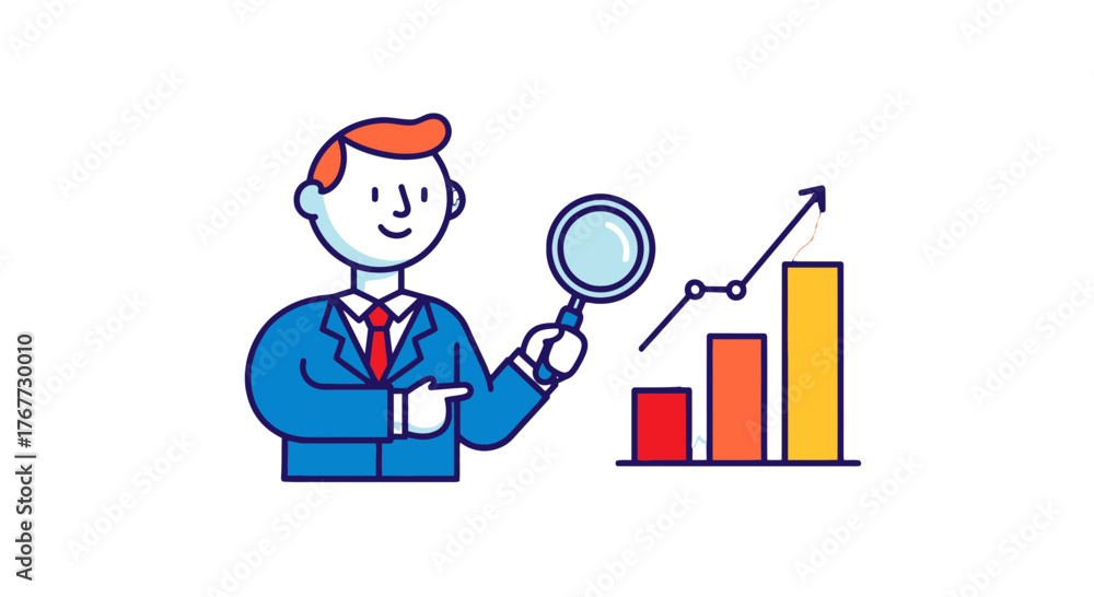 Fototapeta premium Business Analyst Examining Growth Chart with Magnifying Glass Revealing Financial Trends