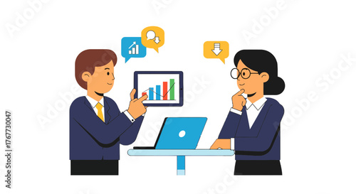 Business Colleagues Collaborating On Financial Data Analysis For Strategic Planning Purposes