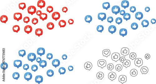 Social Media Like and Heart Reaction Icons
