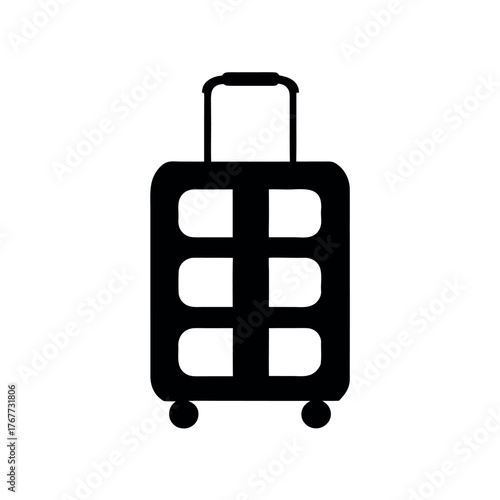 Simple black silhouette of a rolling suitcase with telescopic handle and wheels