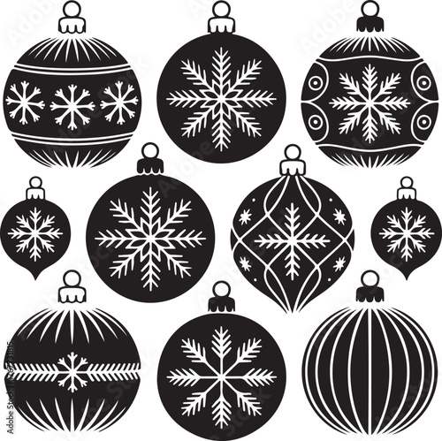  Christmas different baubles vector illustration,