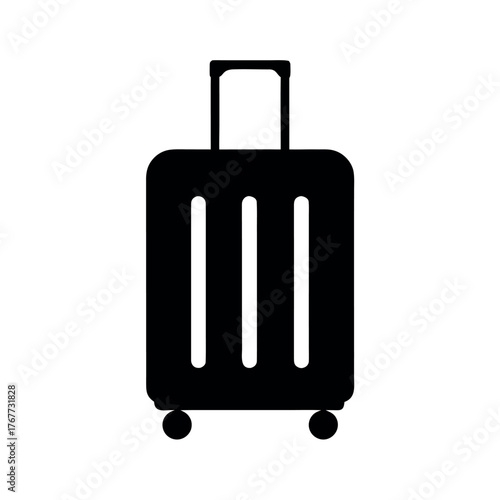 Simple black silhouette of a rolling suitcase with telescopic handle and wheels